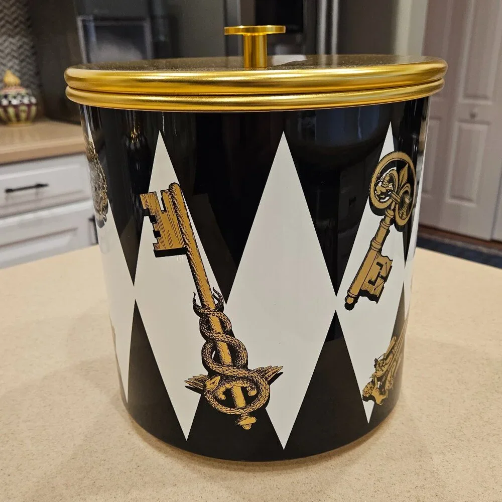 RARE COLLECTIBLE LIMITED FORNASETTI CHIAVI GOLD ROMBI BAR ICE BUCKET CONTAINER
